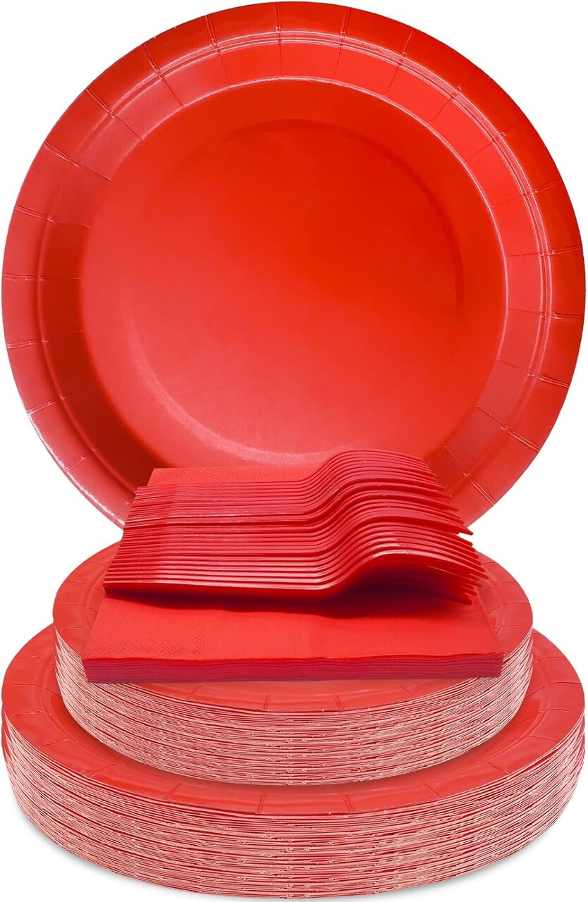 Red Party Supplies Set Include Red Paper Plates and Napkins party supplies,Severs 25 Guests Red Dessert Plates